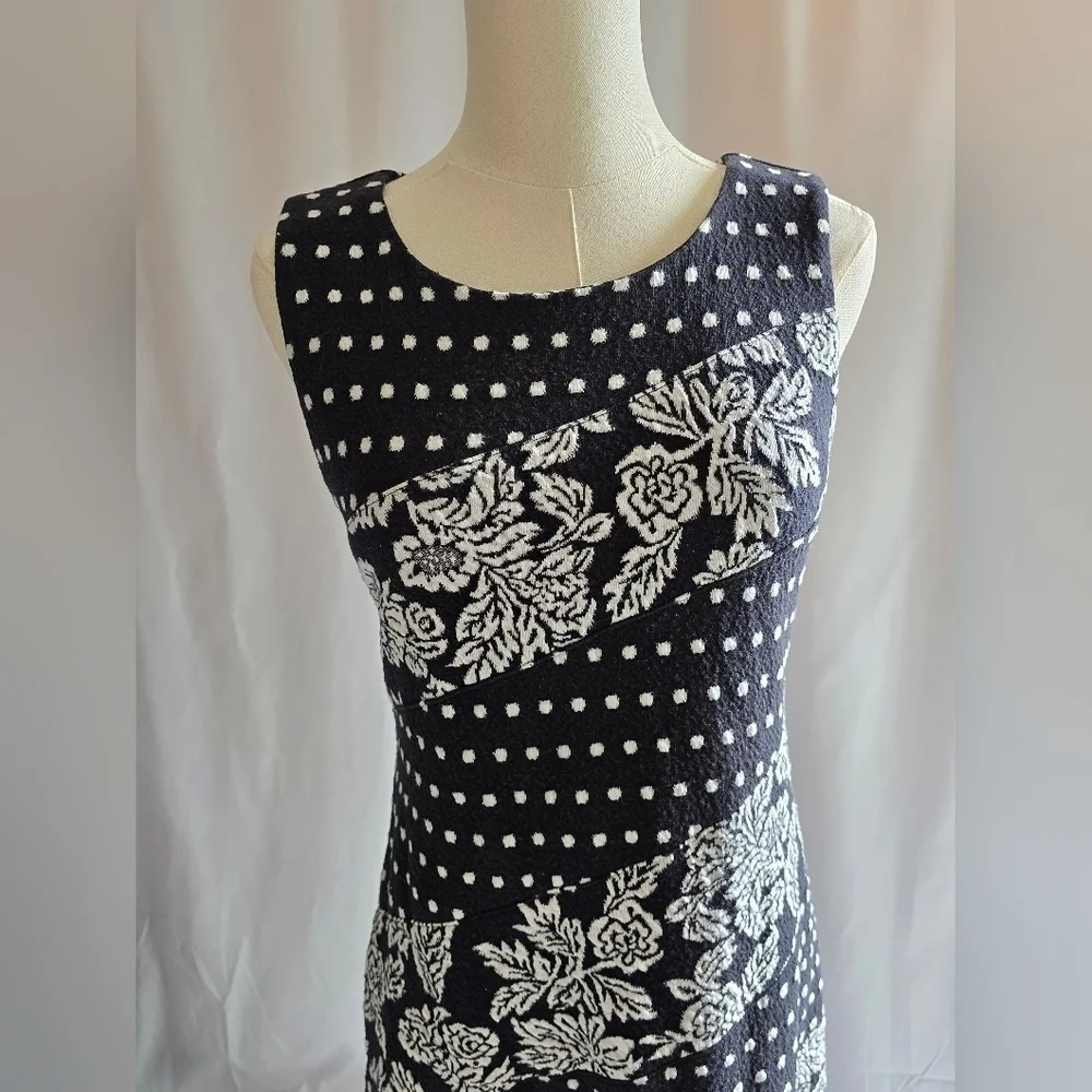 Maeve Anthropologie Floral Dot Sleeveless Sheath Dress Black and White Sz Small - Picture 3 of 12